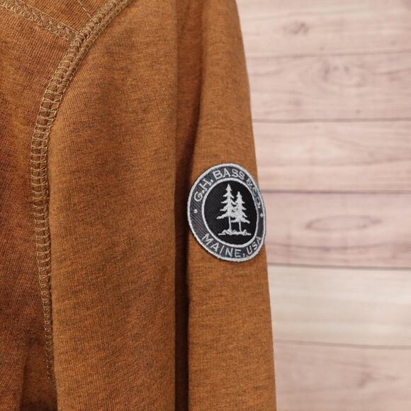 G.H. Bass & Co. Sweater Mens Large Brown Quarter Zip Pullover Patch Logo Heather - Picture 2 of 7